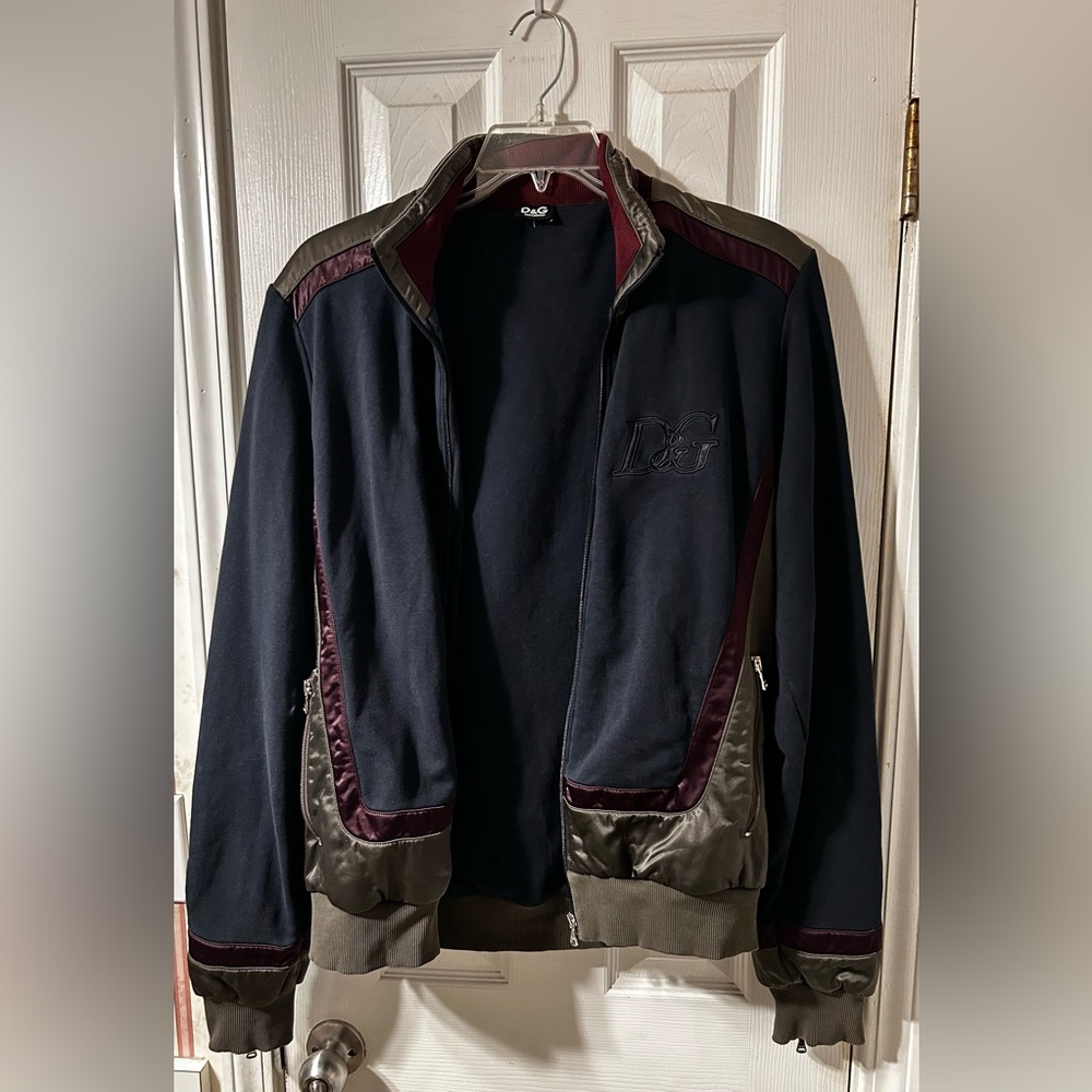 D&G Dolce & Gabbana Cotton Polyamide Docking Zip Jacket Navy/Olive Green size:54
